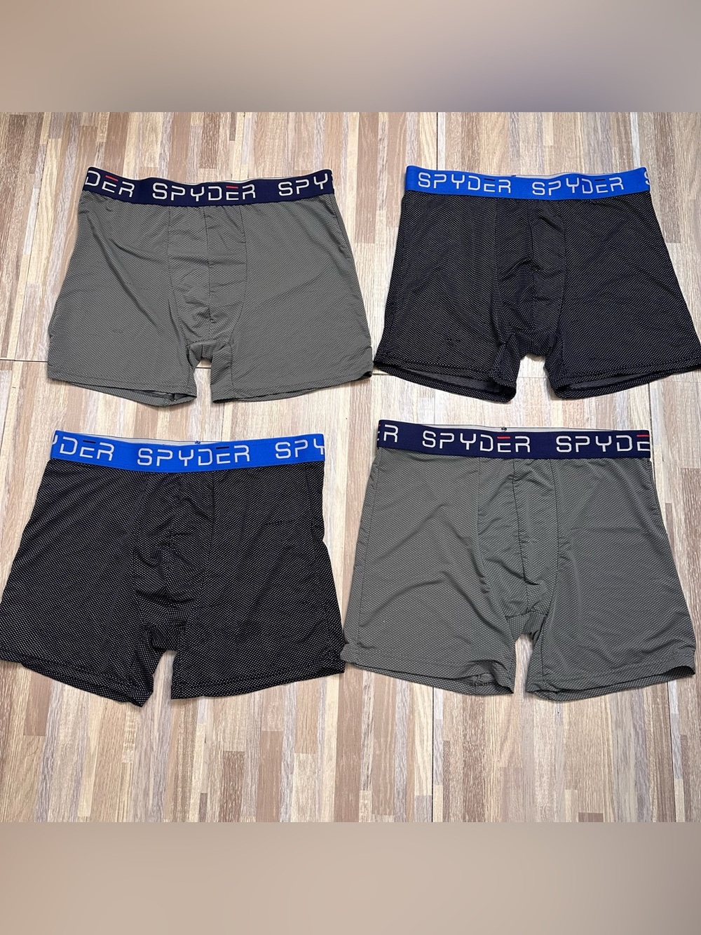Spyder Men's Boxer Briefs Black & Gray with Blue Logo Waistband (4-Pack) Medium